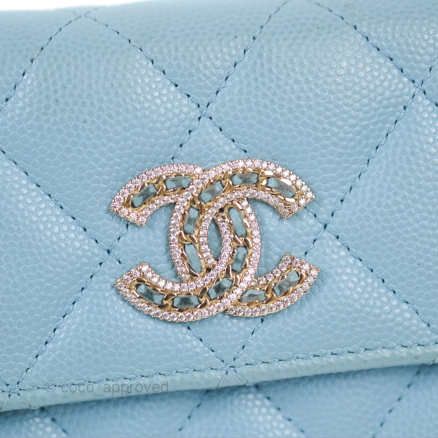 Chanel Long Flap Wallet Blue Caviar Gold Hardware