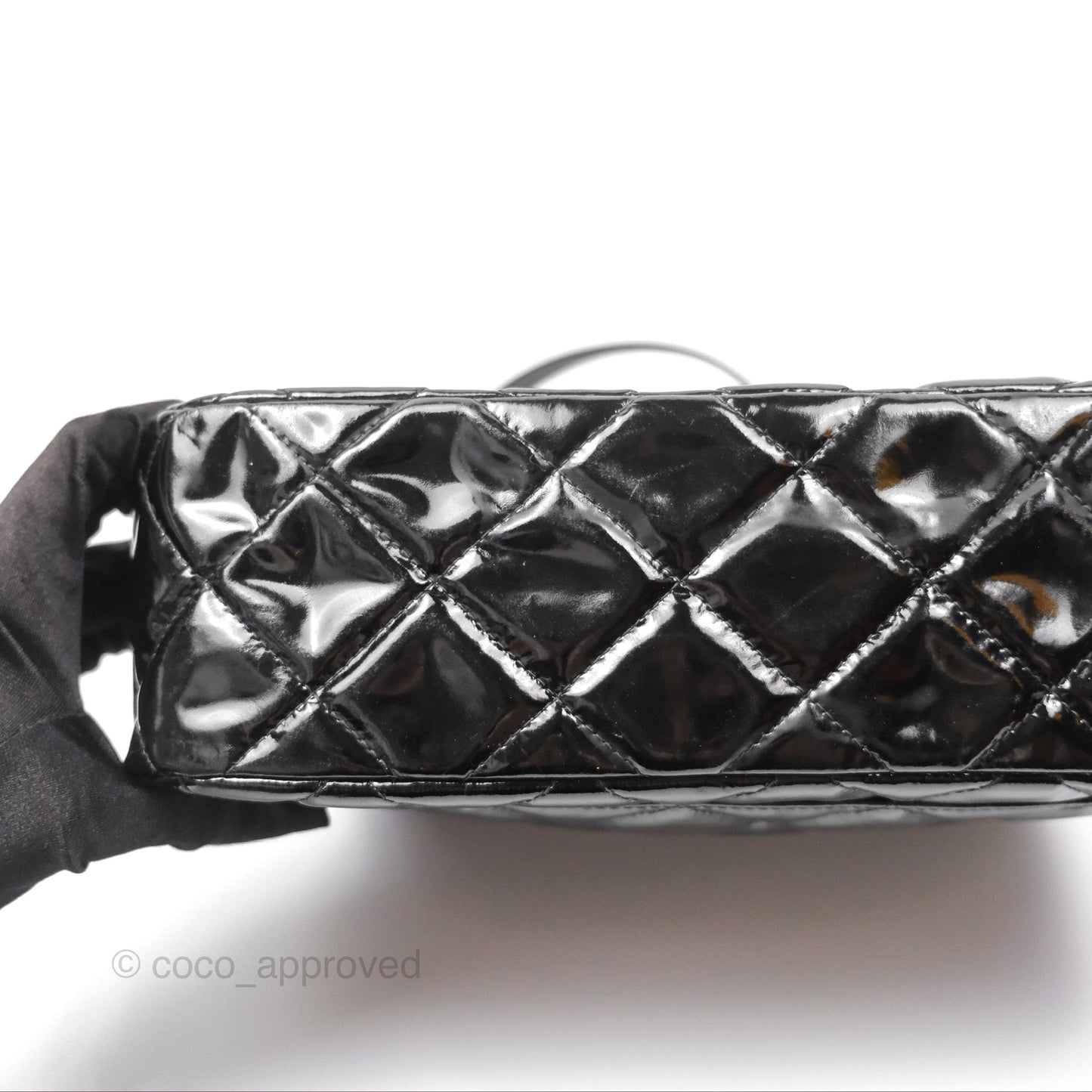 Chanel Vintage Tote Quilted Black Patent Silver Hardware