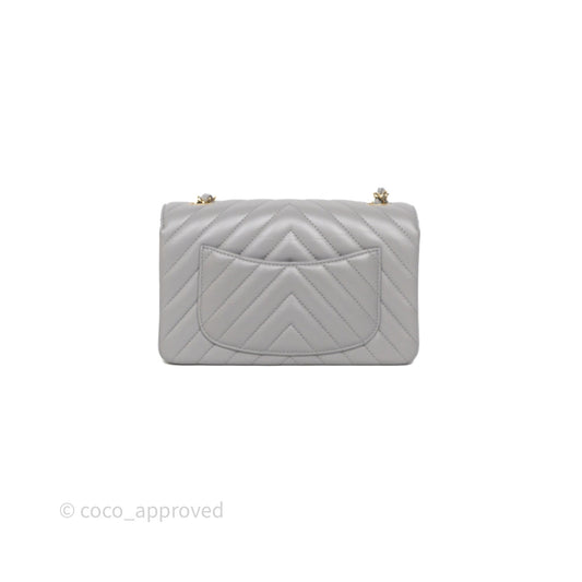 Chanel Mini Rectangular Chevron Grey Lambskin Light Gold Hardware