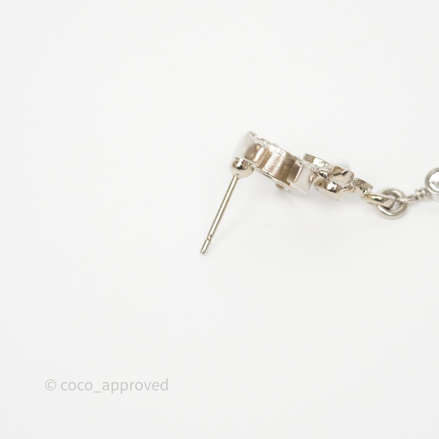 Chanel Crystals CC Tear Pearl Drop Earrings Silver Tone 22P