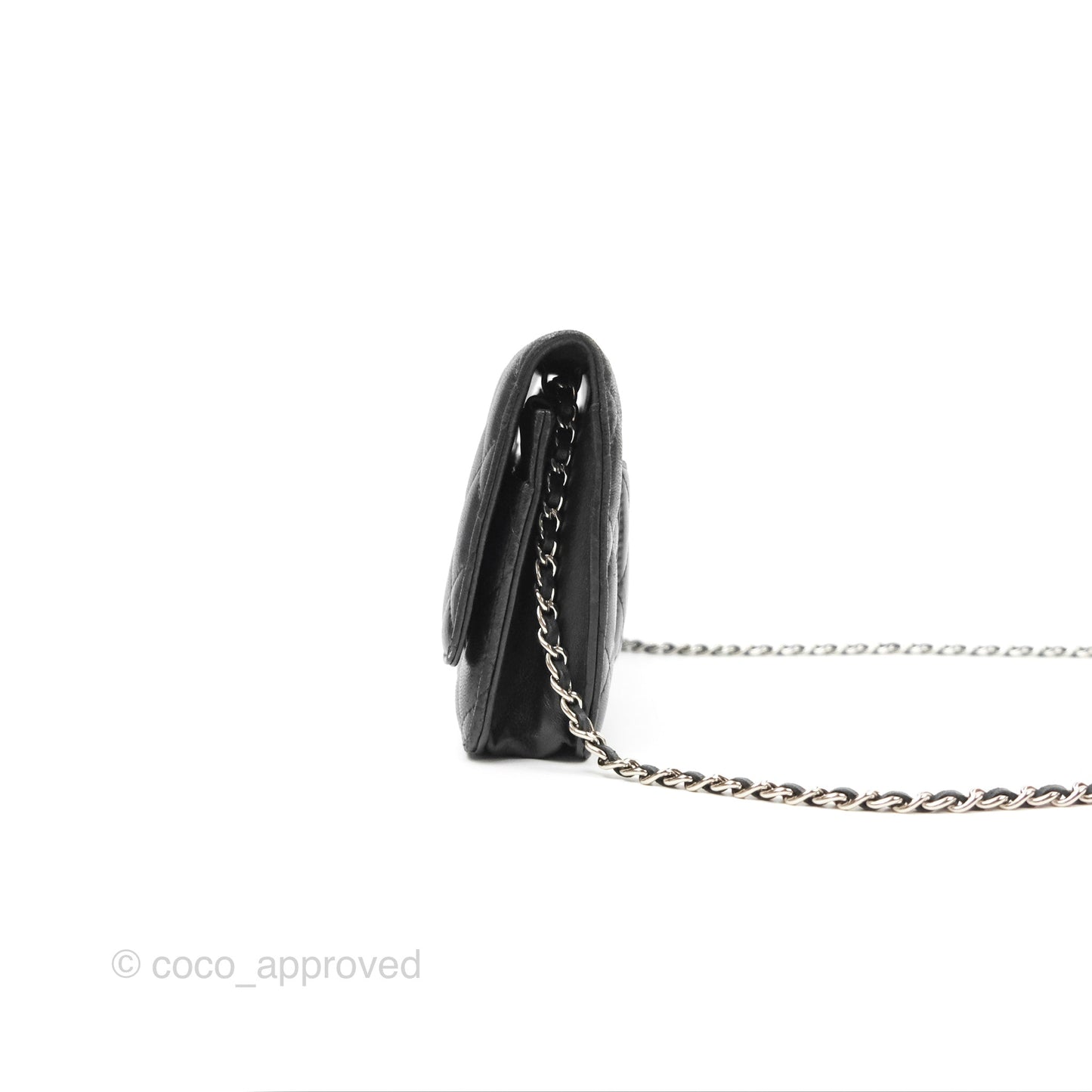 Chanel Quilted Classic Wallet On Chain WOC Black Lambskin Silver Hardware