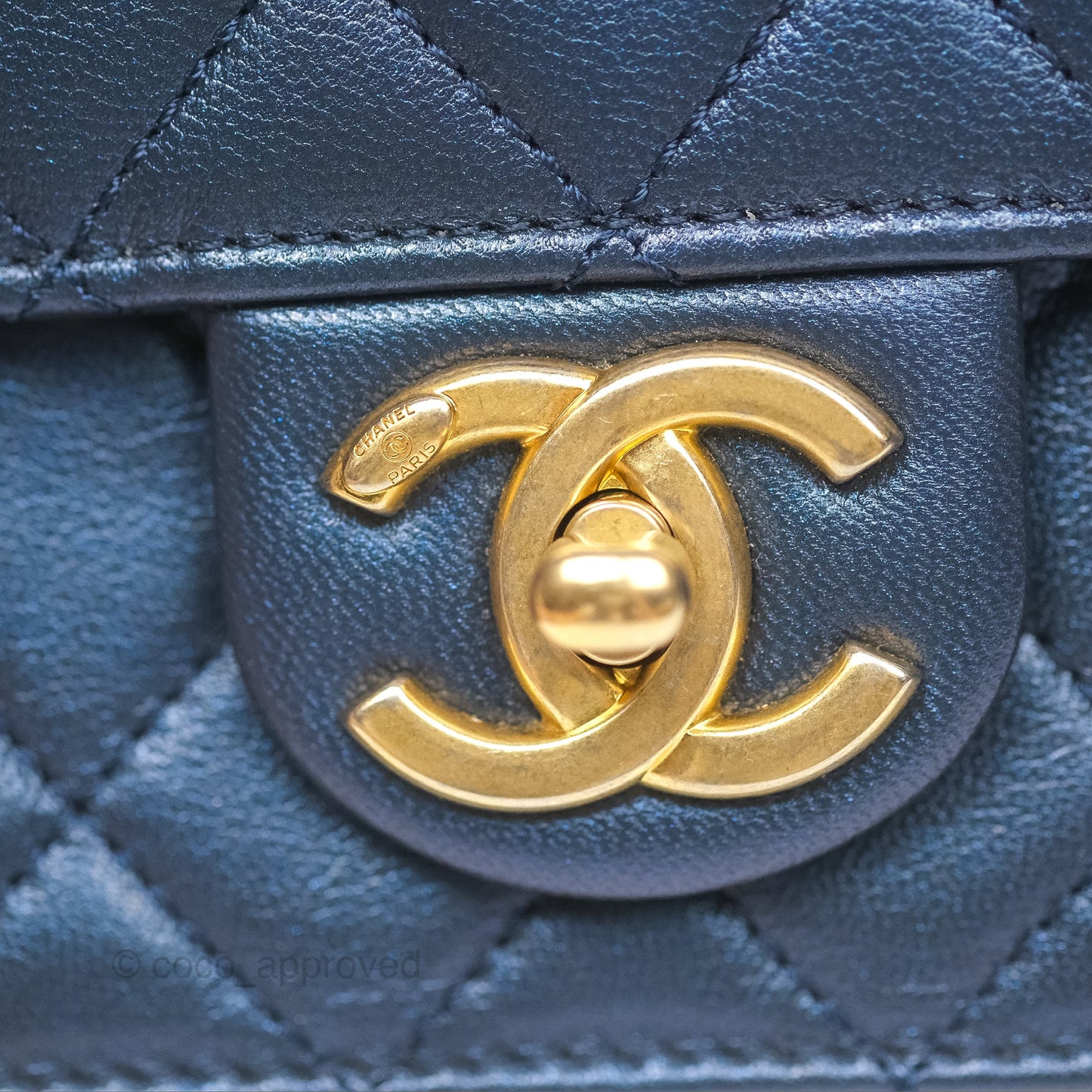 Chanel Small Quilted Chic Pearls Flap Iridescent Navy Goatskin Aged Gold Hardware
