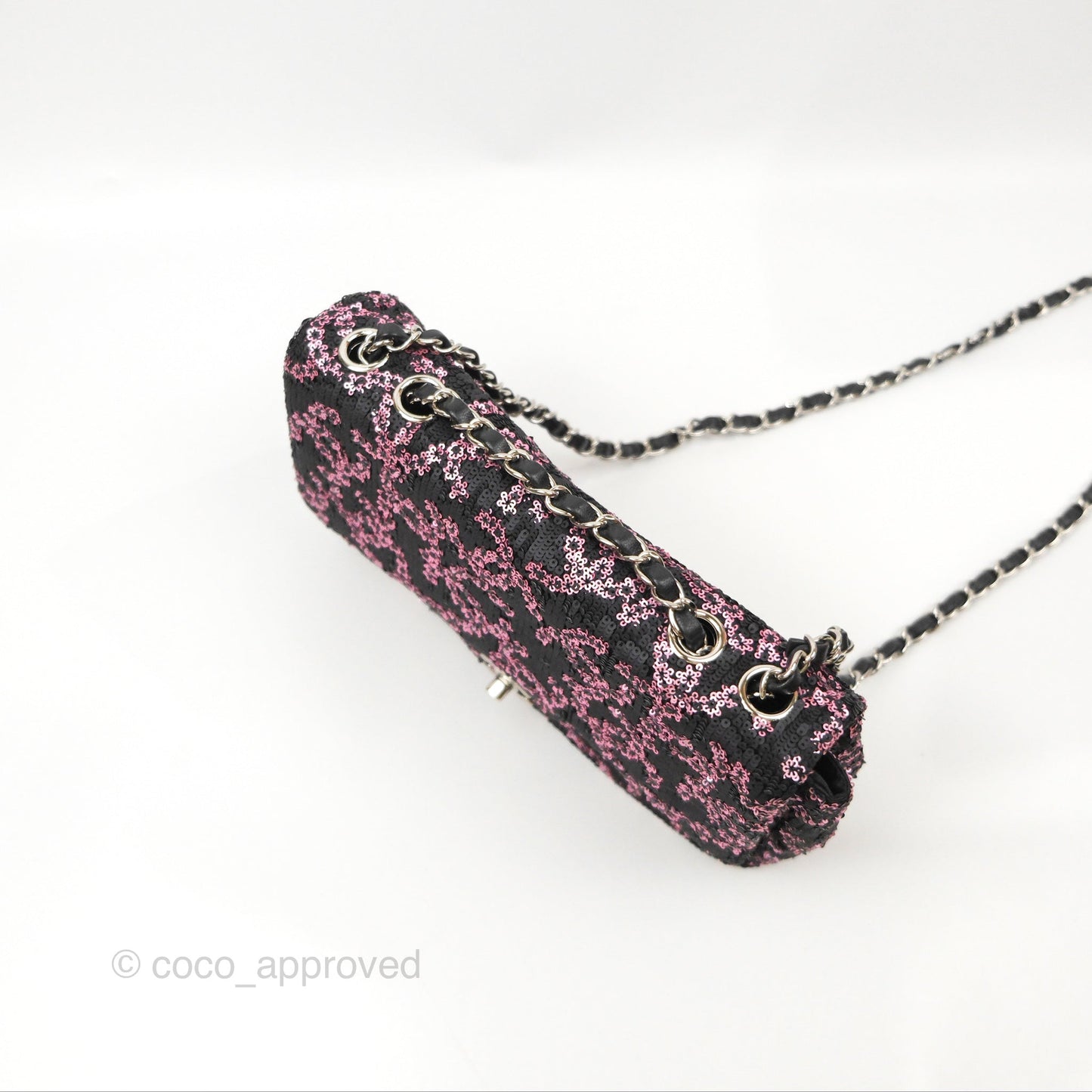 Chanel Medium CC Sequins Flap Bag Pink & Black Silver Hardware