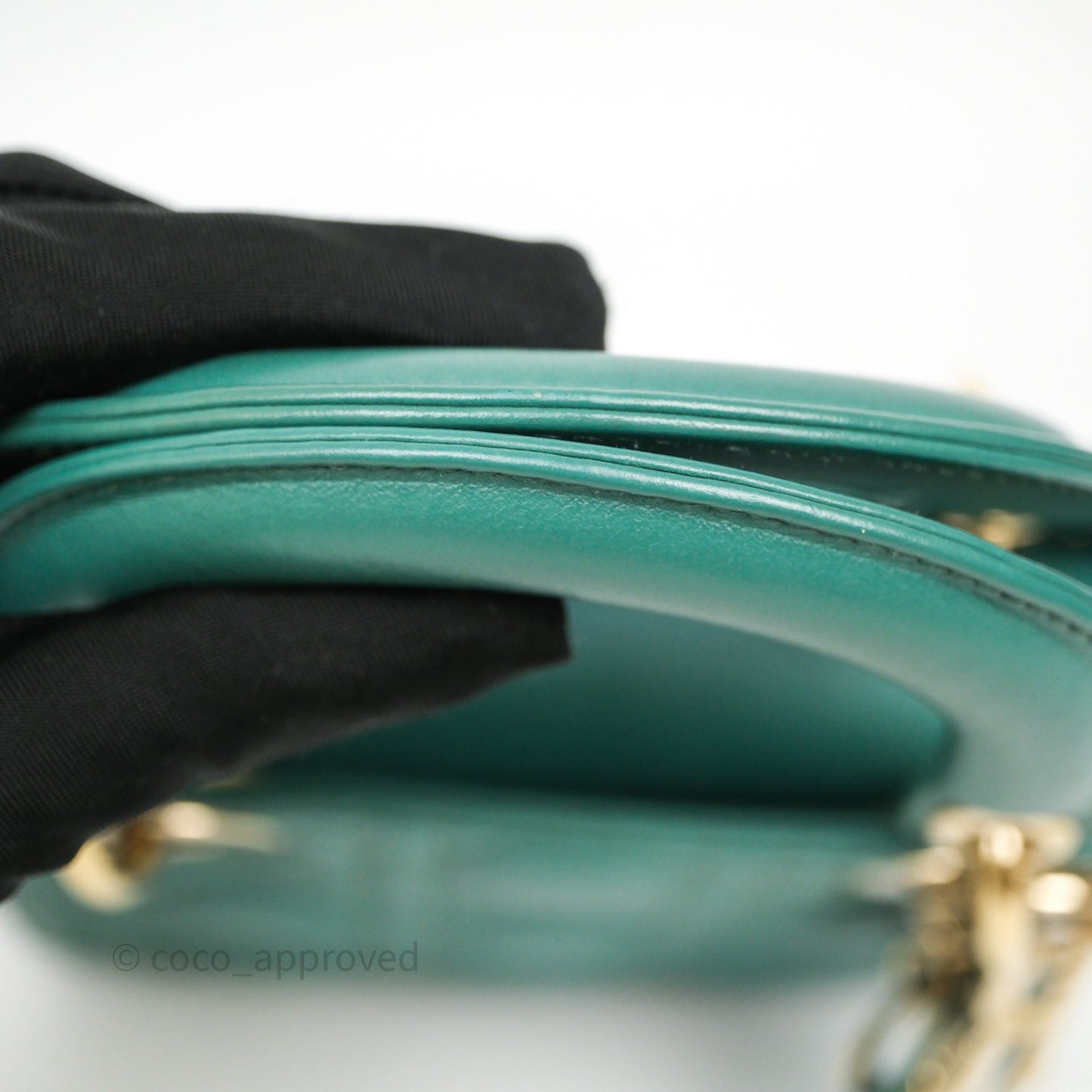 Christian Dior Mini Lady Dior Cannage Green Lambskin Gold Hardware