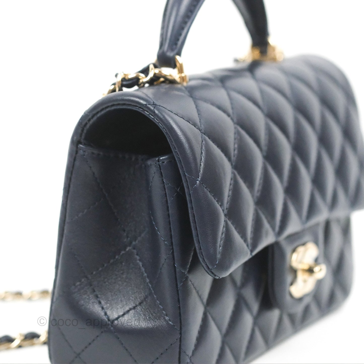 Chanel Top Handle Mini Rectangular Flap Bag Navy Lambskin Gold Hardware