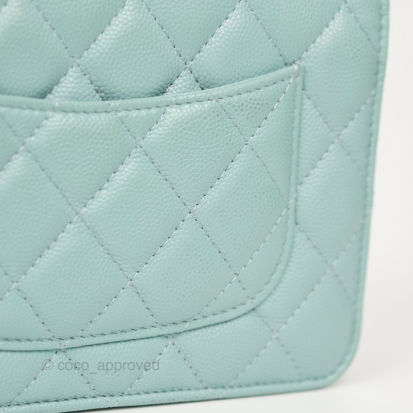 Chanel Quilted Classic Wallet On Chain WOC Tiffany Blue Caviar Gold Hardware
