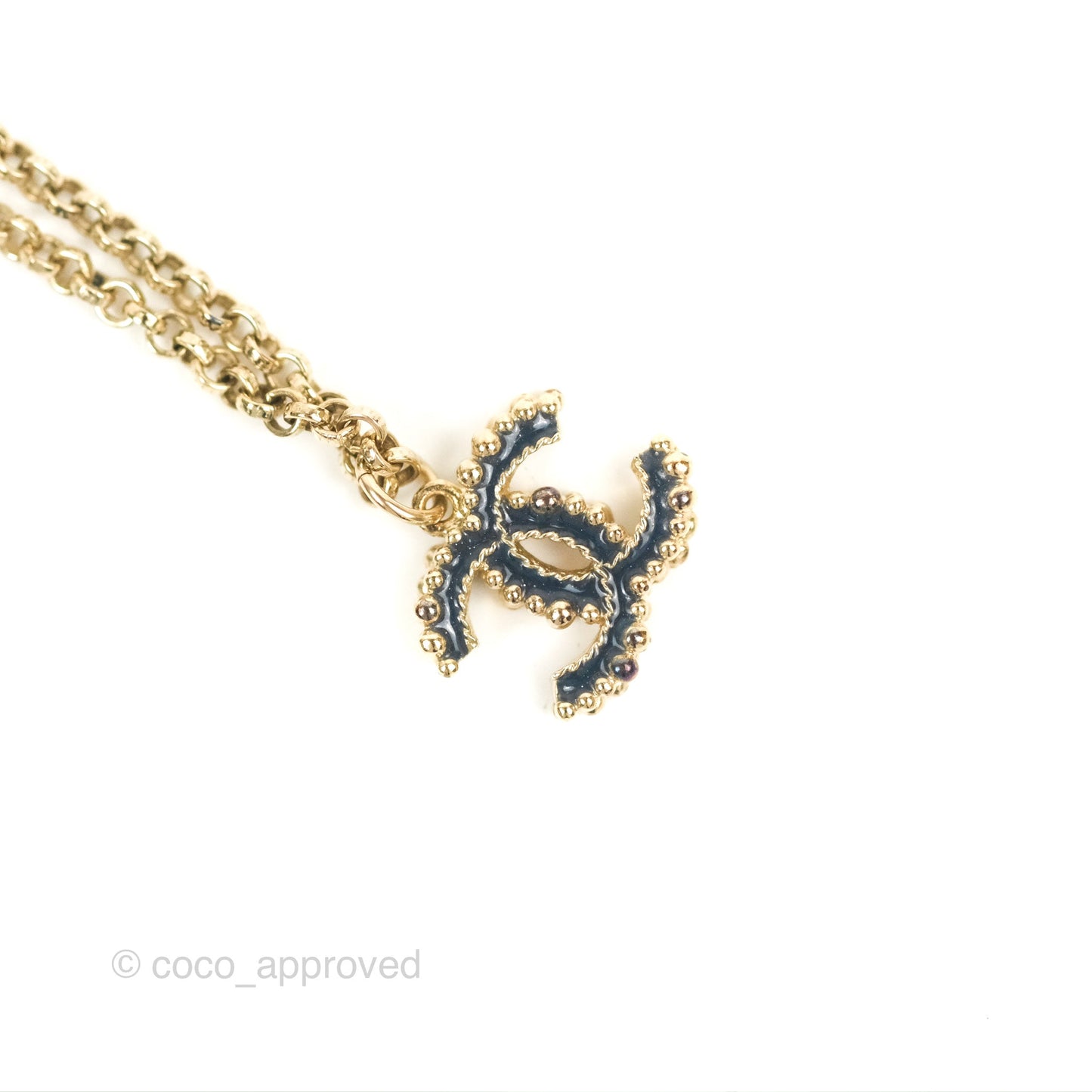 Chanel CC Crystal Blue Necklace Gold Tone 17A