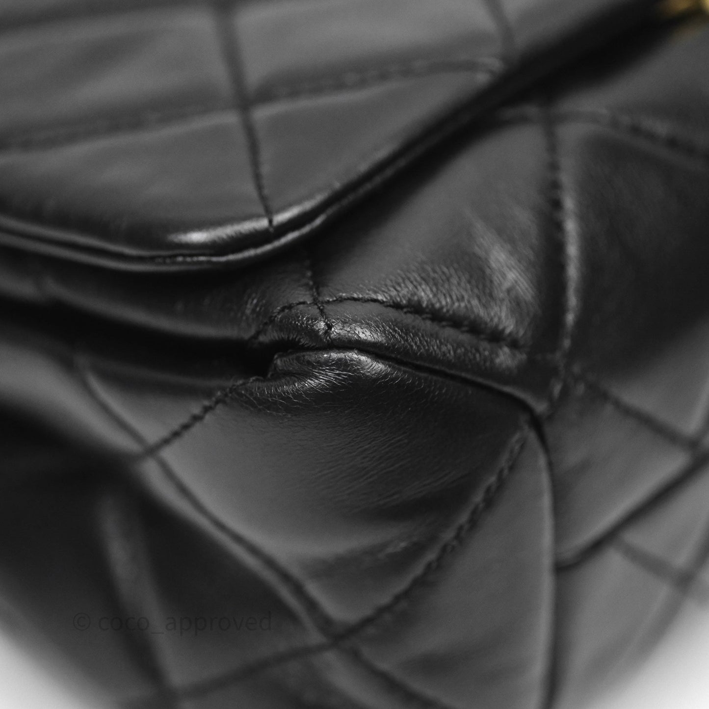 Chanel Quilted Color Match Chain Flap Black Lambskin Gold Hardware