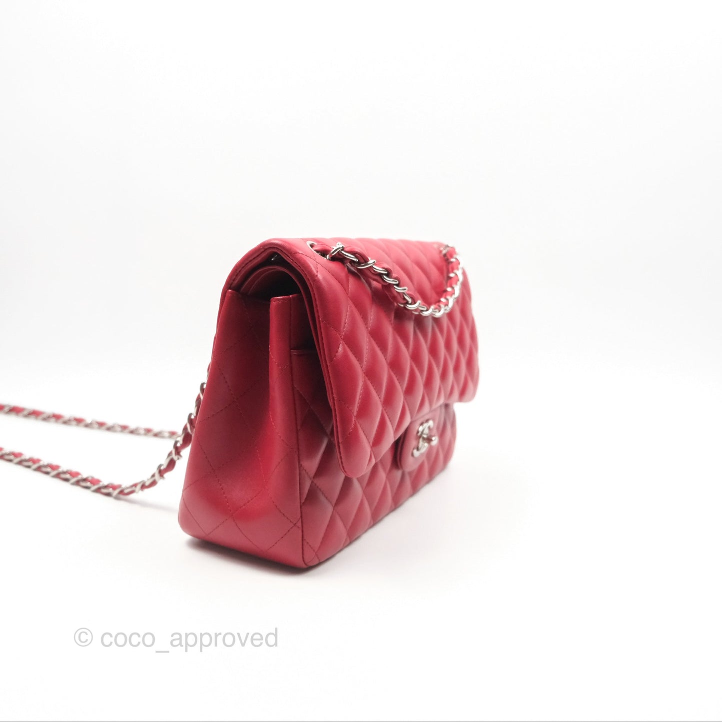 Chanel Jumbo Double Flap Red Lambskin Silver Hardware