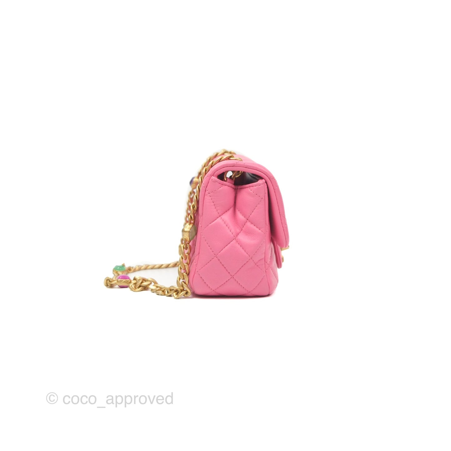 Chanel Mini Pearl Samba Square Flap Pink Lambskin Aged Gold Hardware 21P