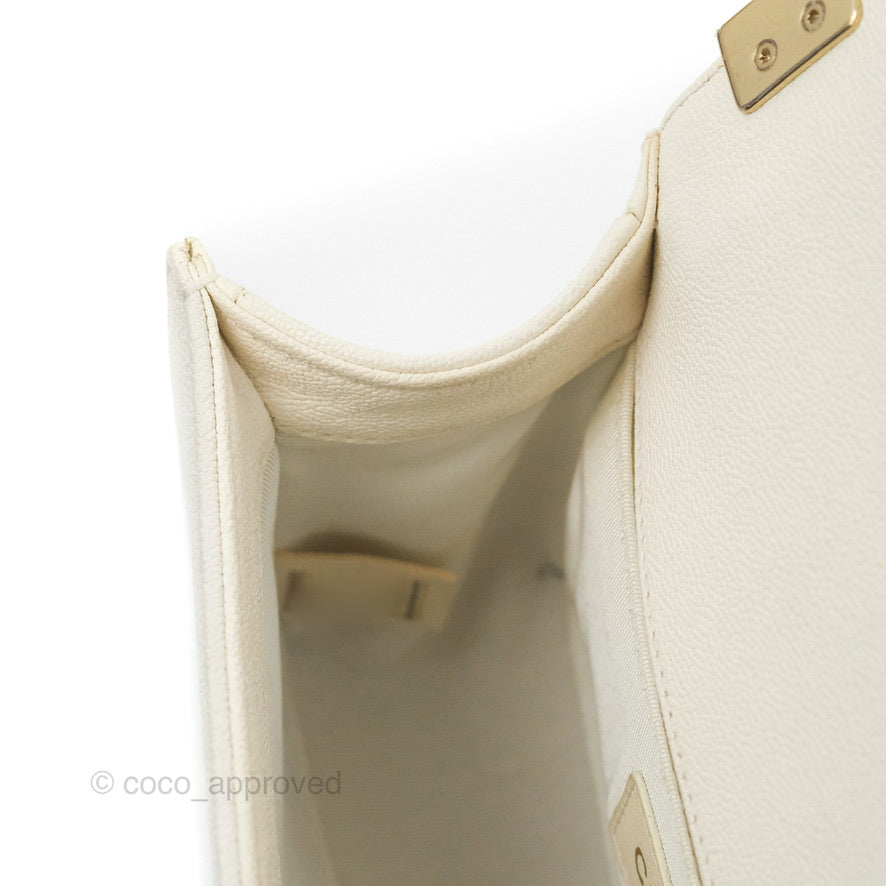 Chanel Small Boy White Caviar Gold Hardware