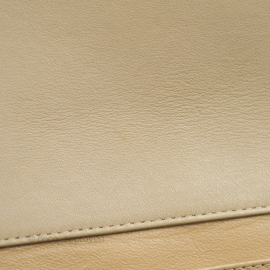 Chanel Quilted Clutch with Chain Beige Patent Silver Hardware