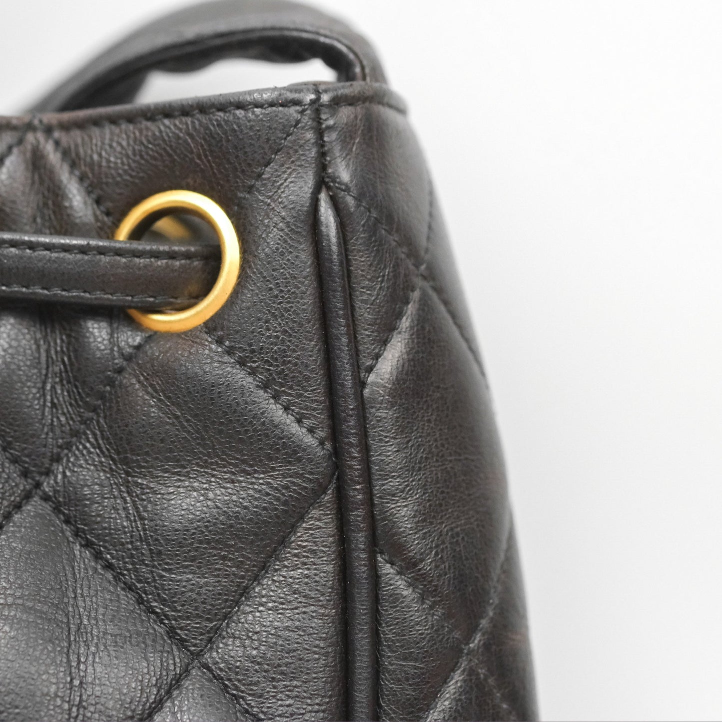 Chanel Vintage Drawstring Bucket Bag Black Lambskin Gold Hardware