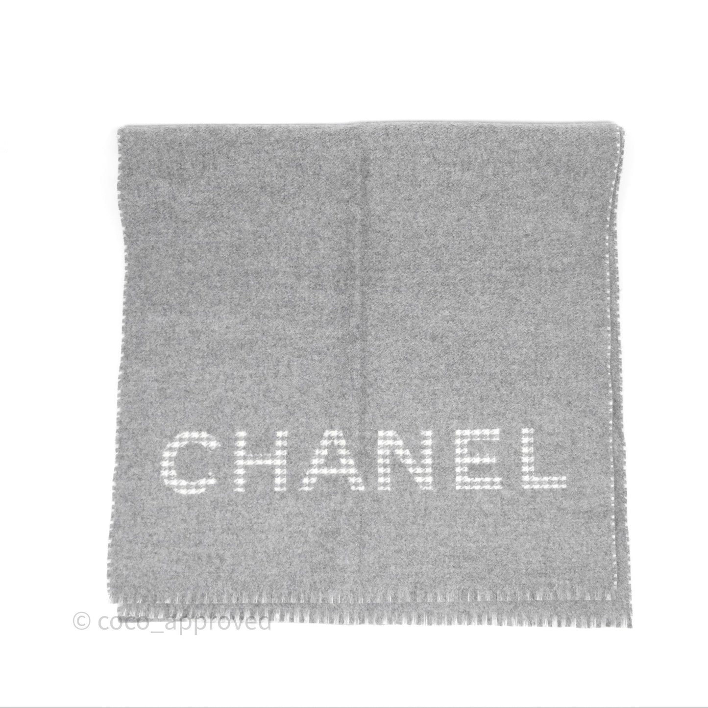 Chanel CC Reversible Cashmere Scarf Grey/ White 23B