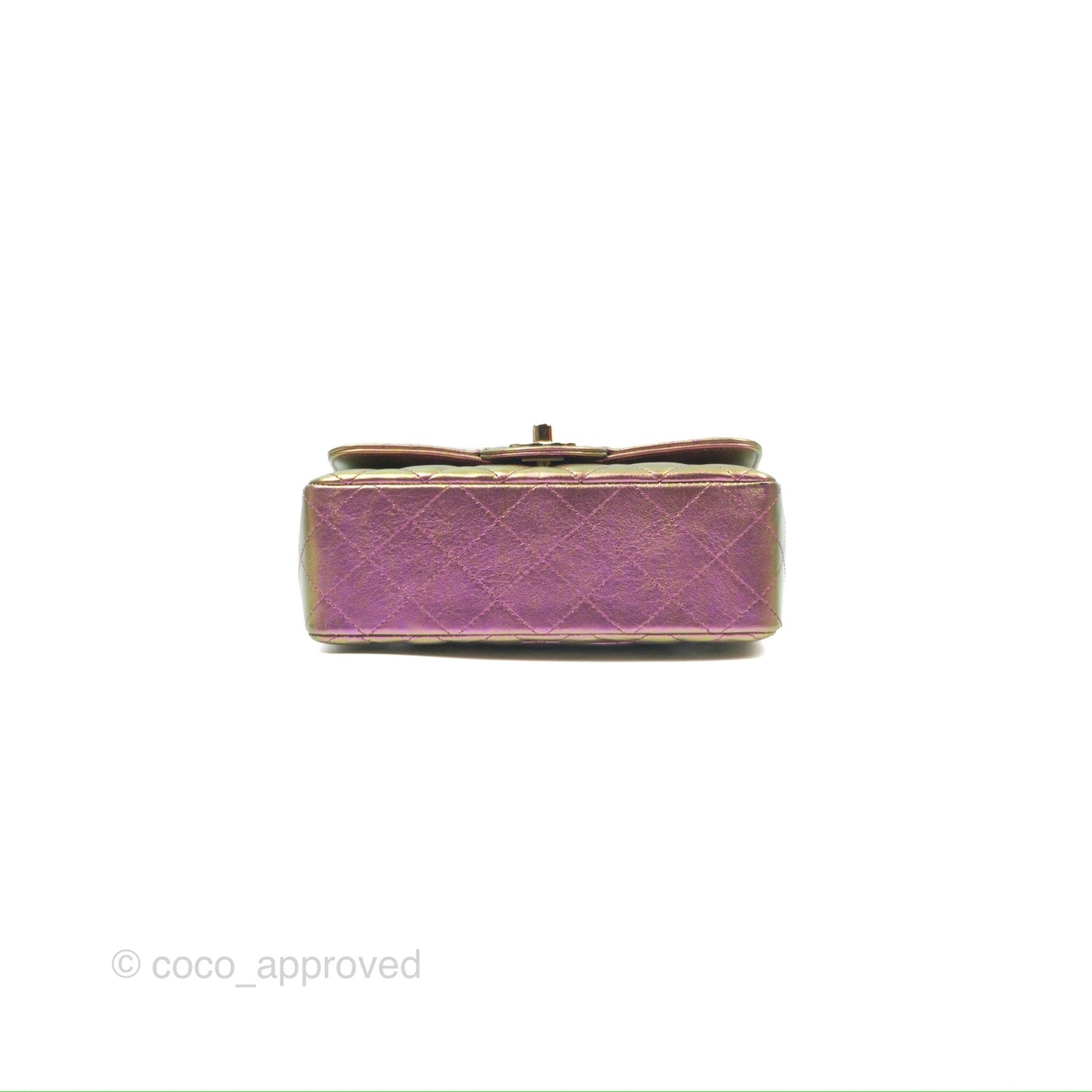 Chanel Classic Quilted Mini Rectangular Flap Metallic Purple Calfskin Gold Hardware