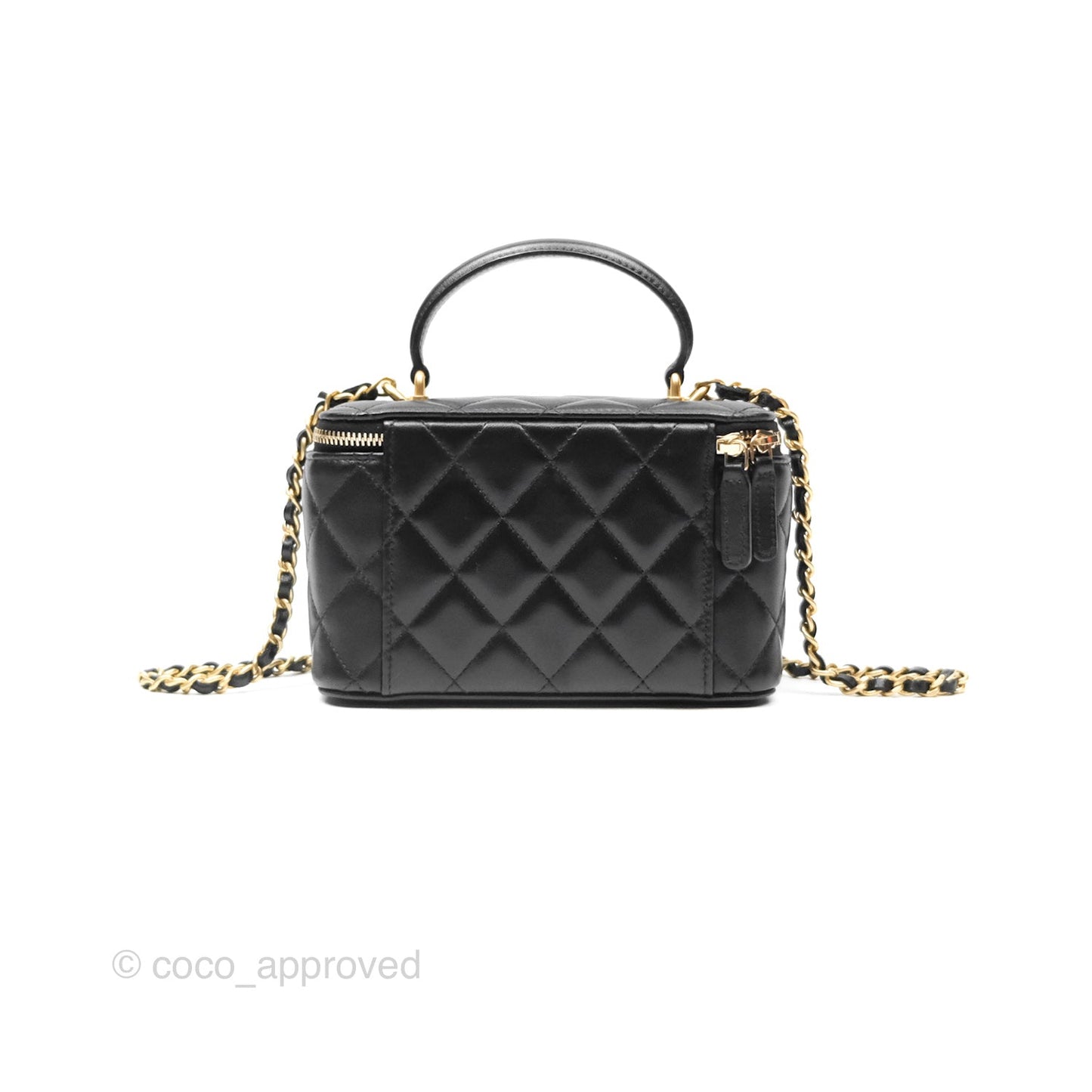 Chanel Vanity Rectangular Top Handle Black Lambskin Gold Hardware