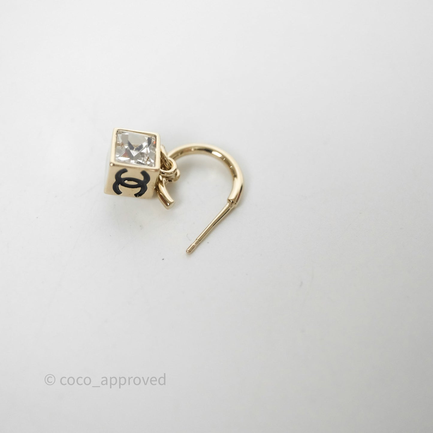 Chanel CC Crystal Square Drop Earrings Gold Tone 25C