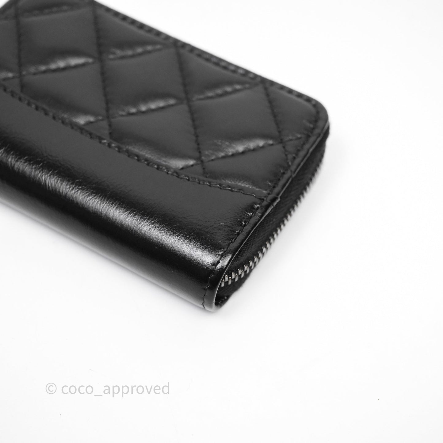 Chanel Quilted Gabrielle Zip Coin Purse Black Lambskin Aged Gold Hardware