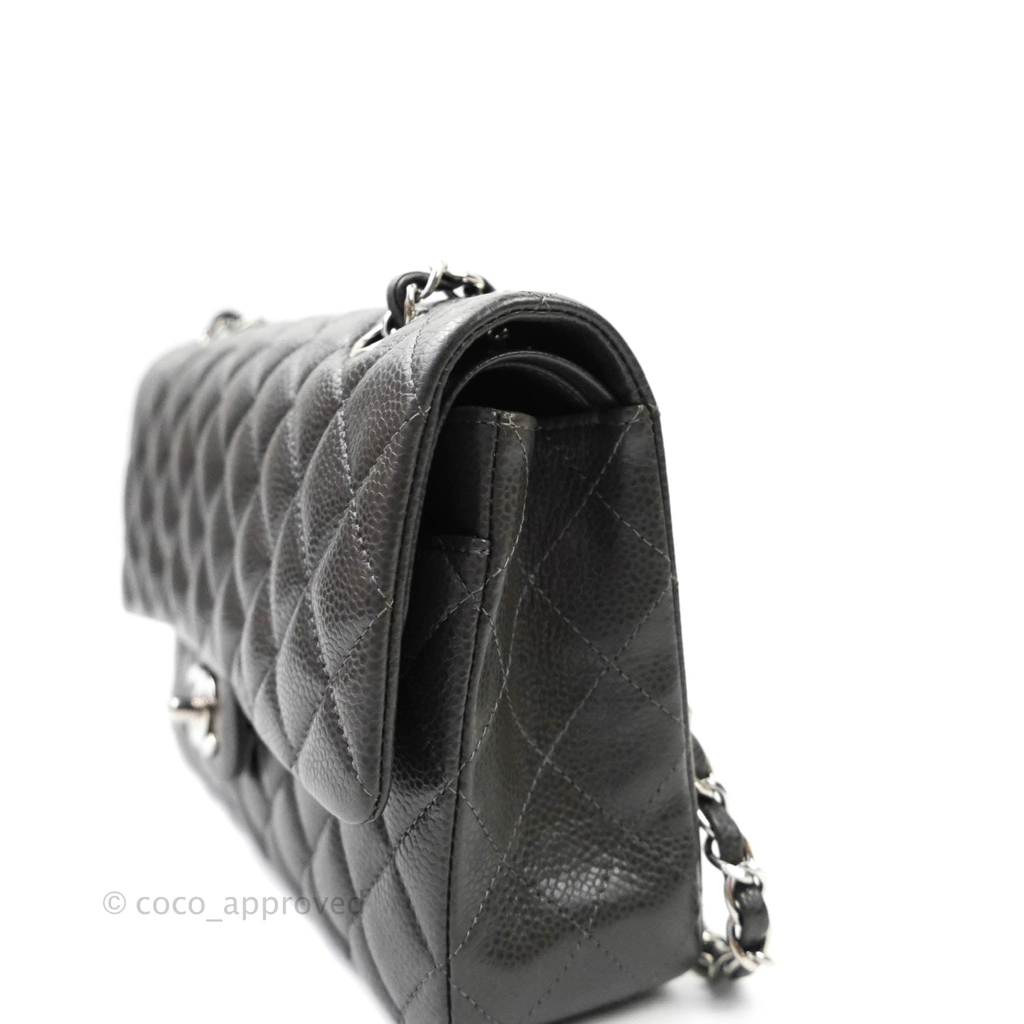 Chanel Quilted M/L Medium Double Flap Dark Grey Caviar Silver Hardware