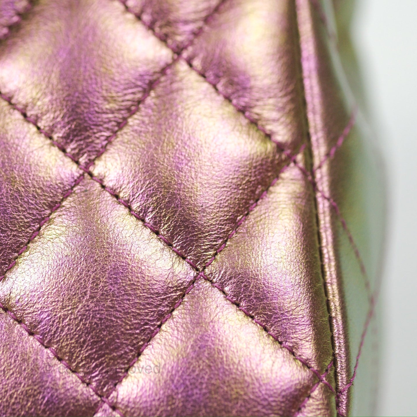 Chanel Classic Quilted Mini Rectangular Flap Metallic Purple Calfskin Gold Hardware