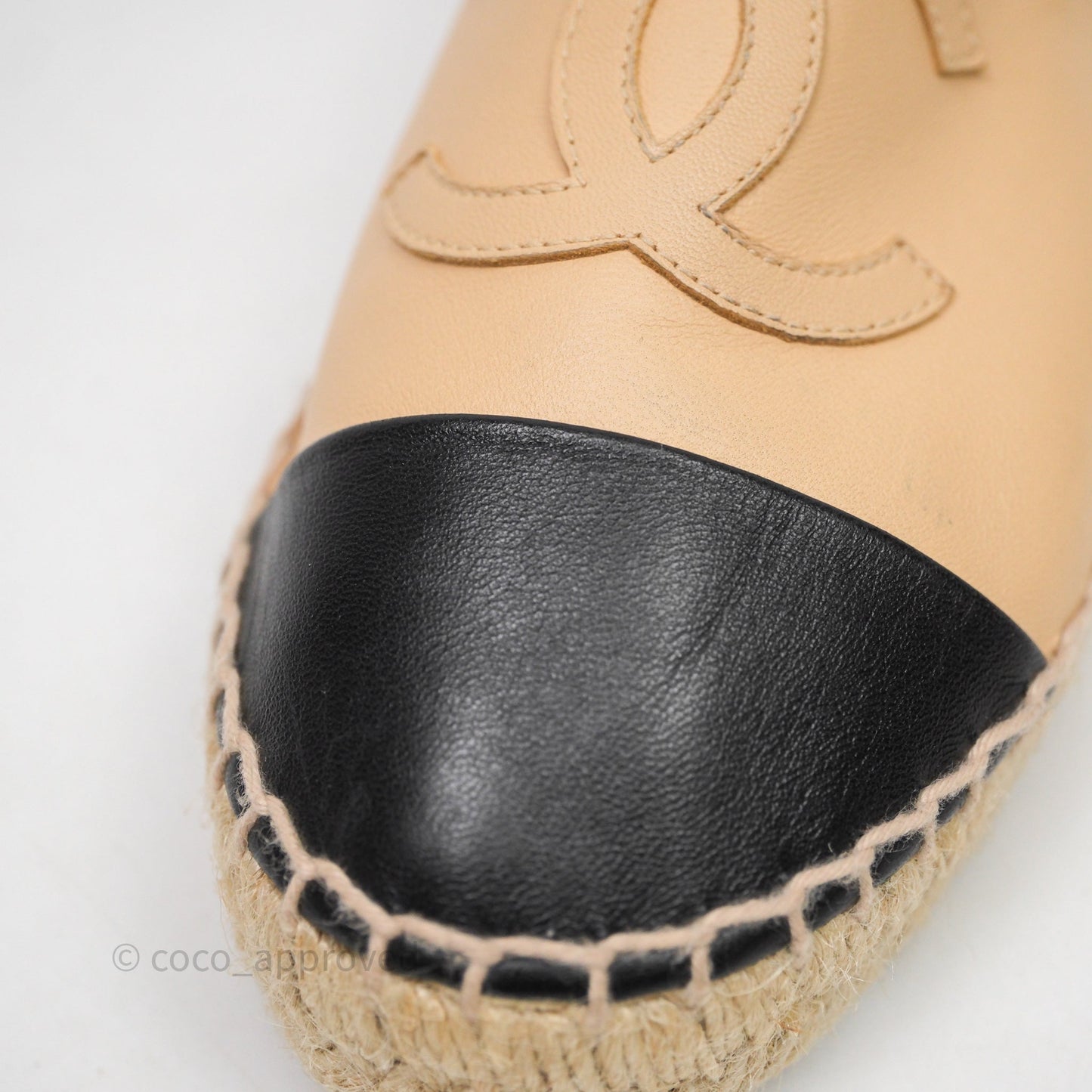 Chanel CC Espadrilles Beige Black Lambskin Size 37
