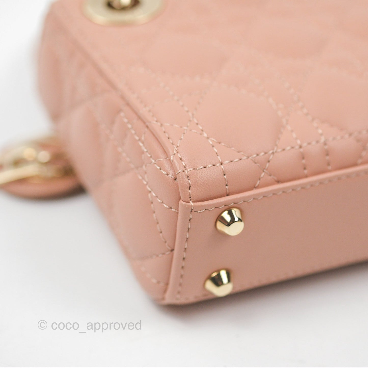 Christian Dior Micro Lady Dior Cannage Rose Des Vents Cannage Lambskin Gold Hardware