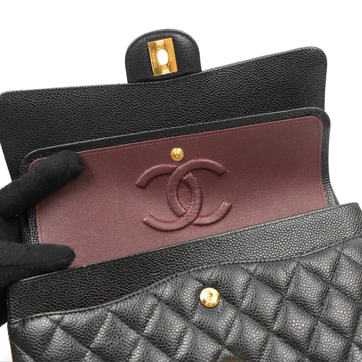 Chanel Classic M/L Medium Flap Quilted Black Caviar Gold Hardware