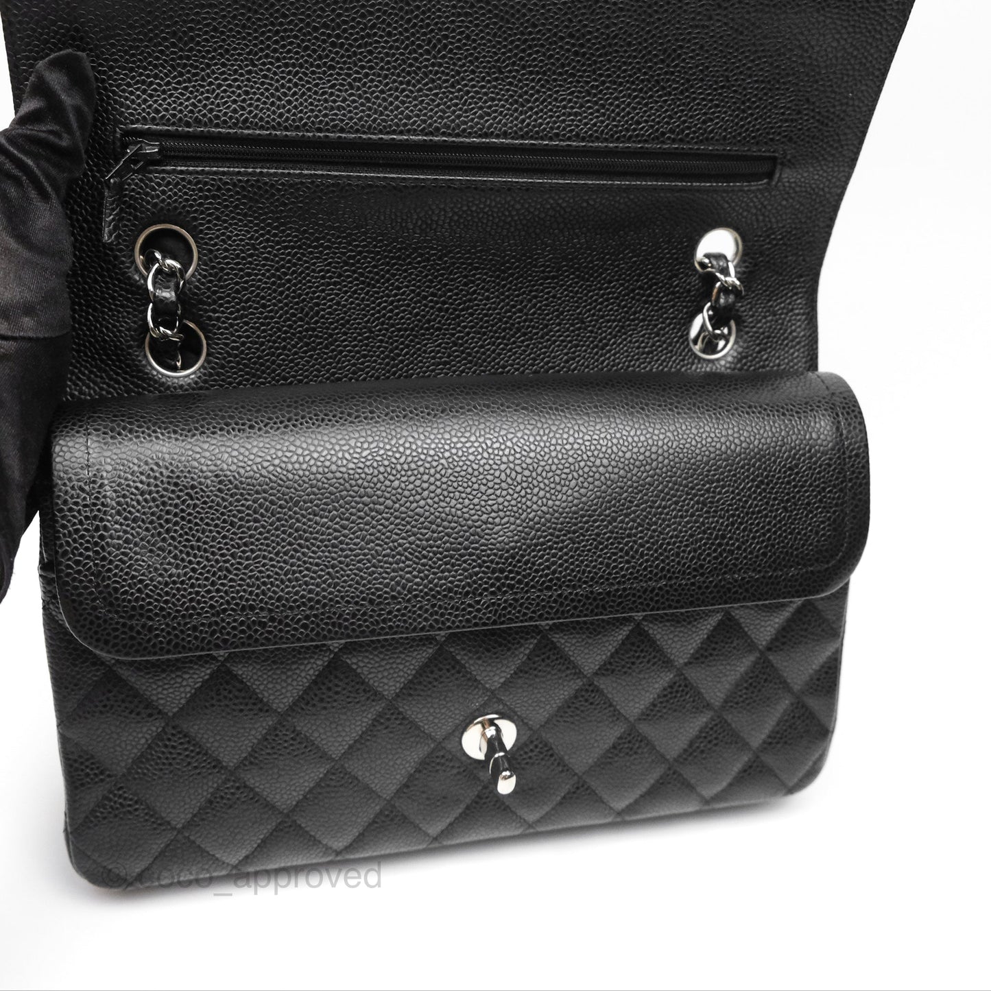 Chanel Classic M/L Medium Flap Quilted Black Caviar Silver Hardware