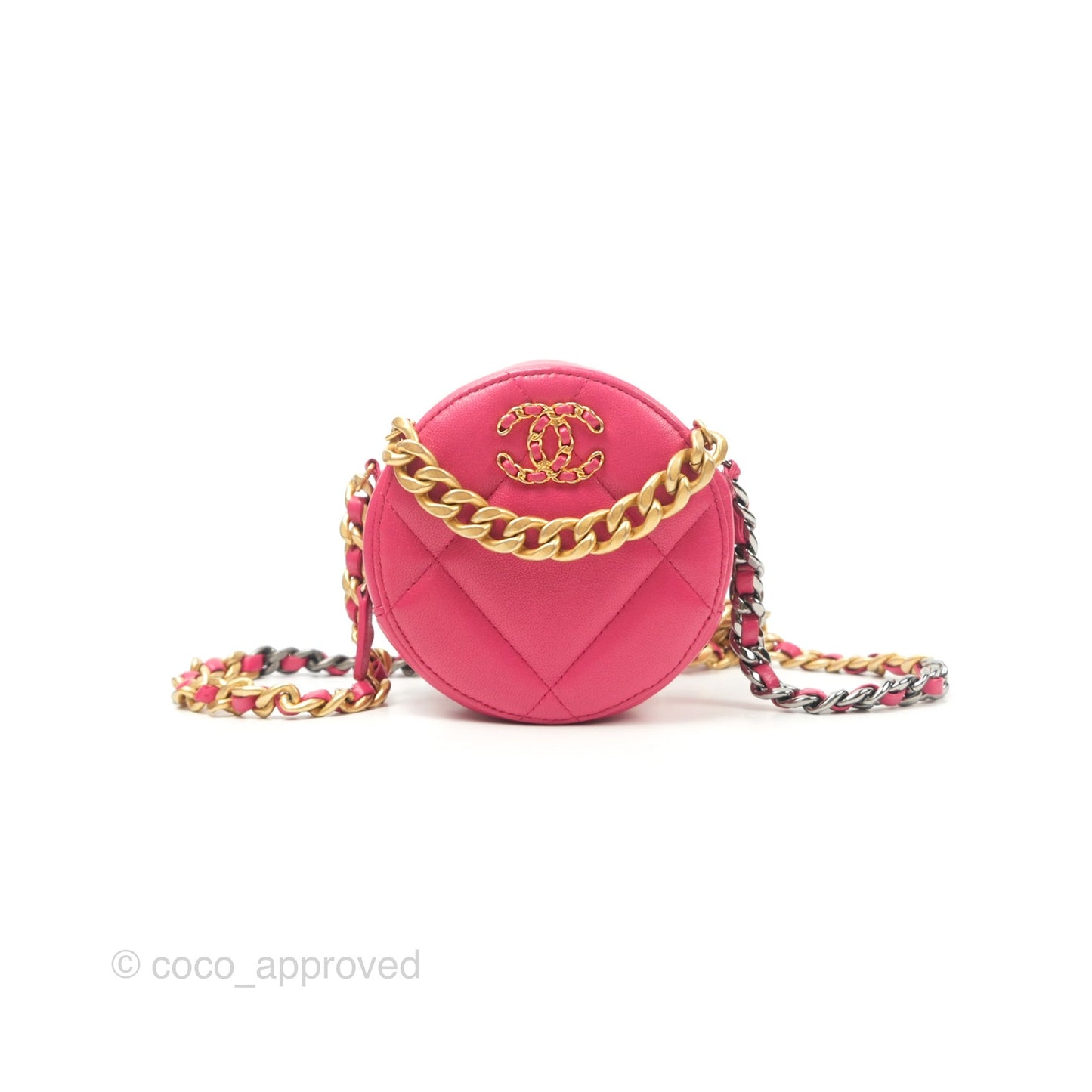 Chanel 19 Round Clutch With Chain Dark Pink Mixed Hardware