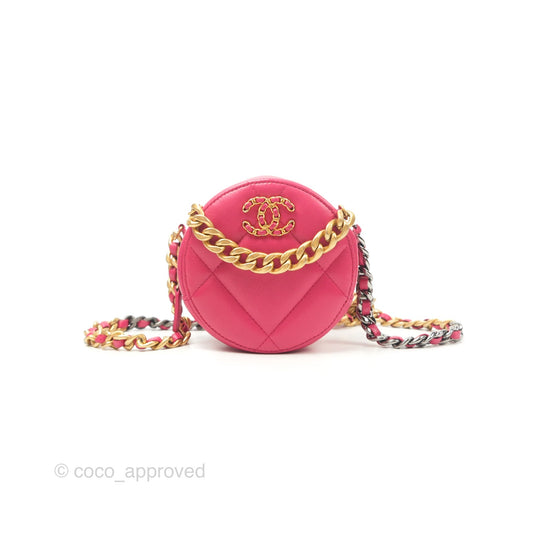 Chanel 19 Round Clutch With Chain Dark Pink Mixed Hardware