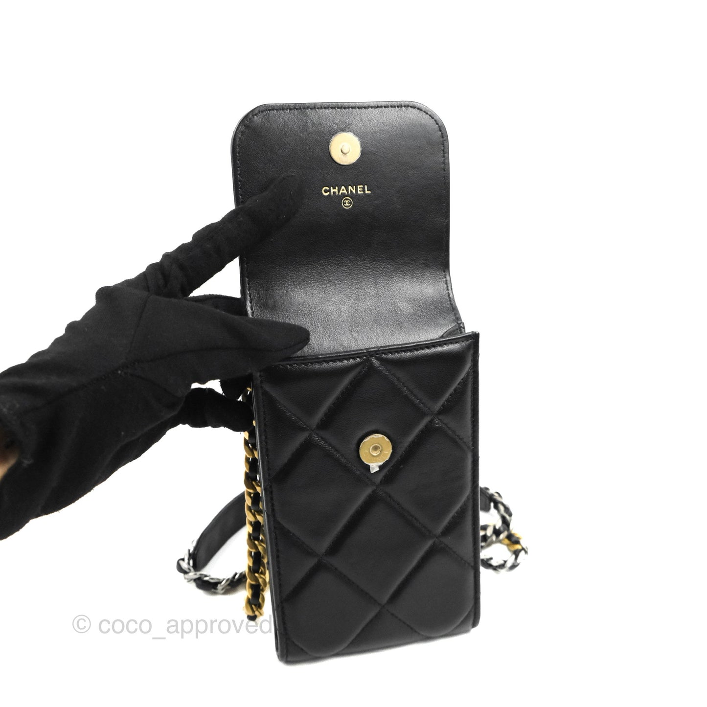 Chanel 19 Phone Holder Black Mixed Hardware