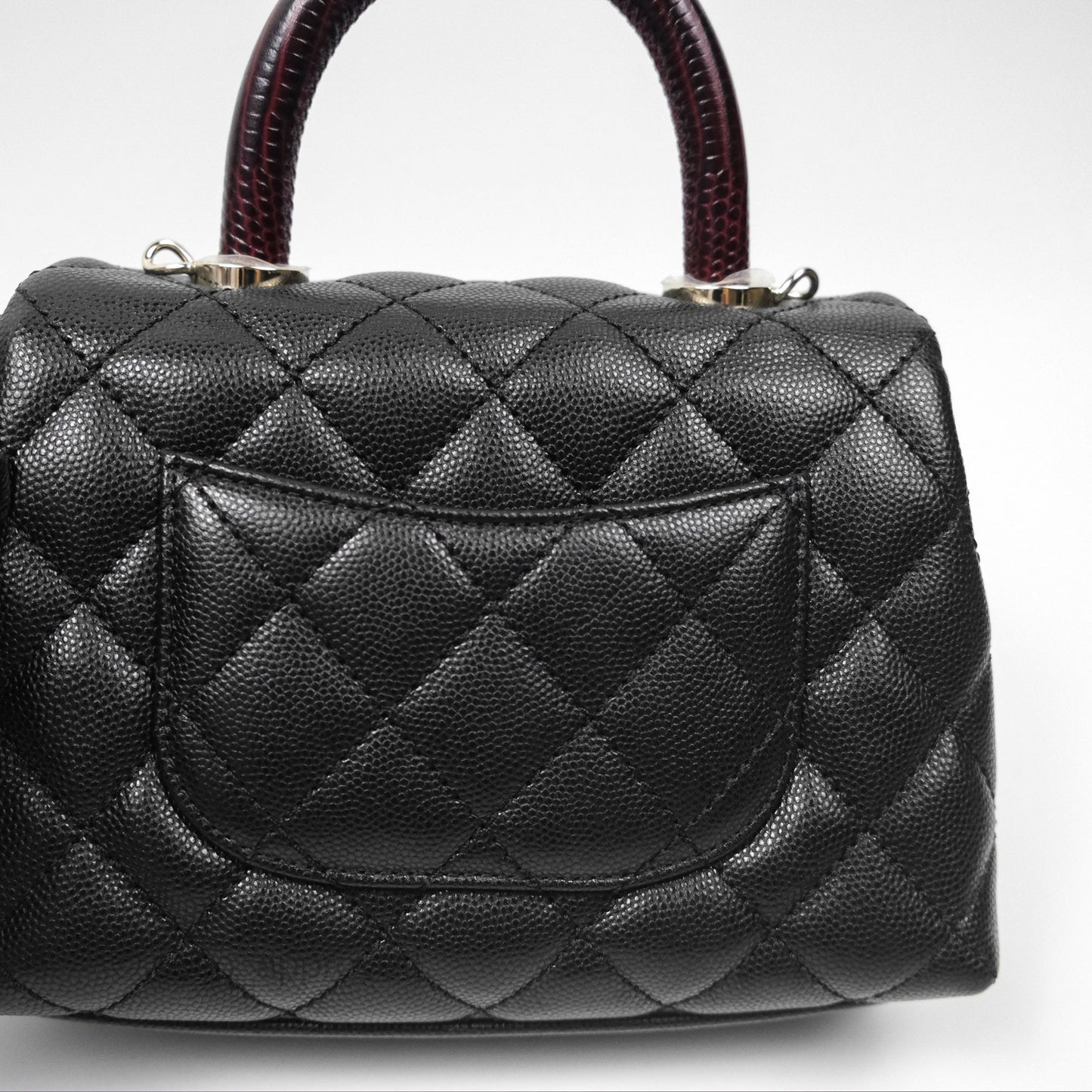 Chanel Mini Coco Handle Quilted Black Caviar Lizard Embossed Handle Gold Hardware