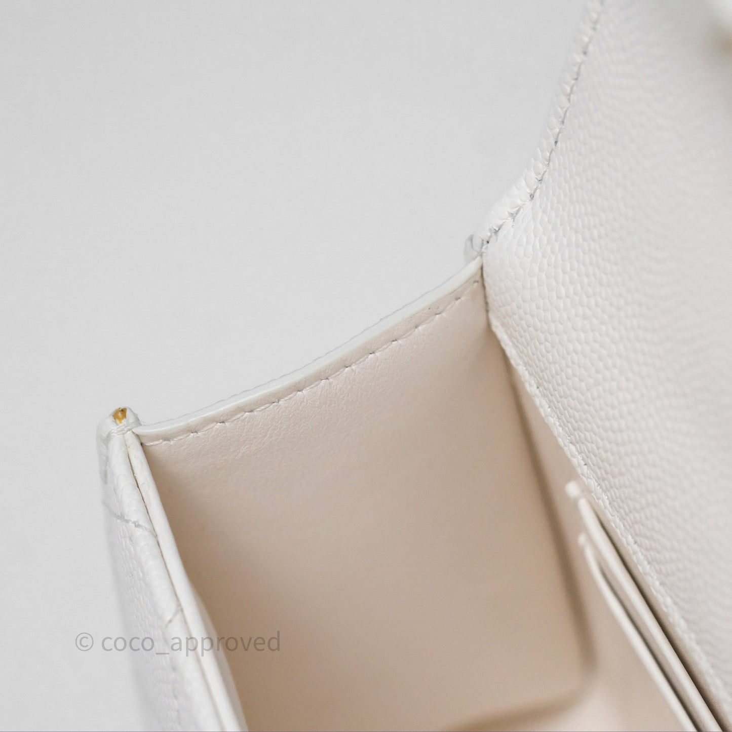 Chanel Small Top Handle Clutch with Chain White Caviar Light Gold Hardware 23P