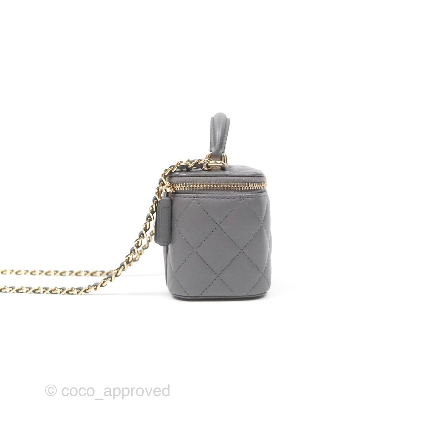 Chanel Mini Top Handle Vanity With Chain Grey Lambskin Gold Hardware