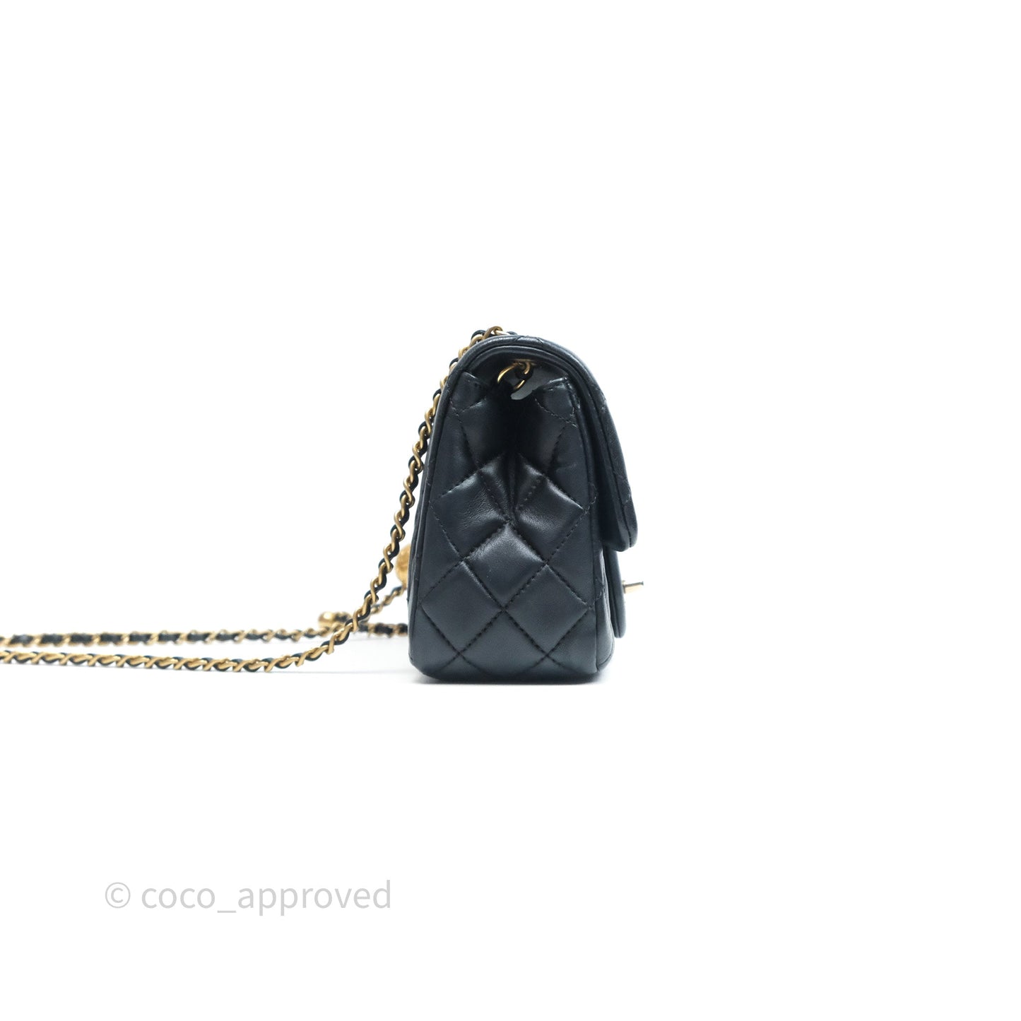 Chanel Pearl Crush Mini Square Quilted Black Lambskin Aged Gold Hardware