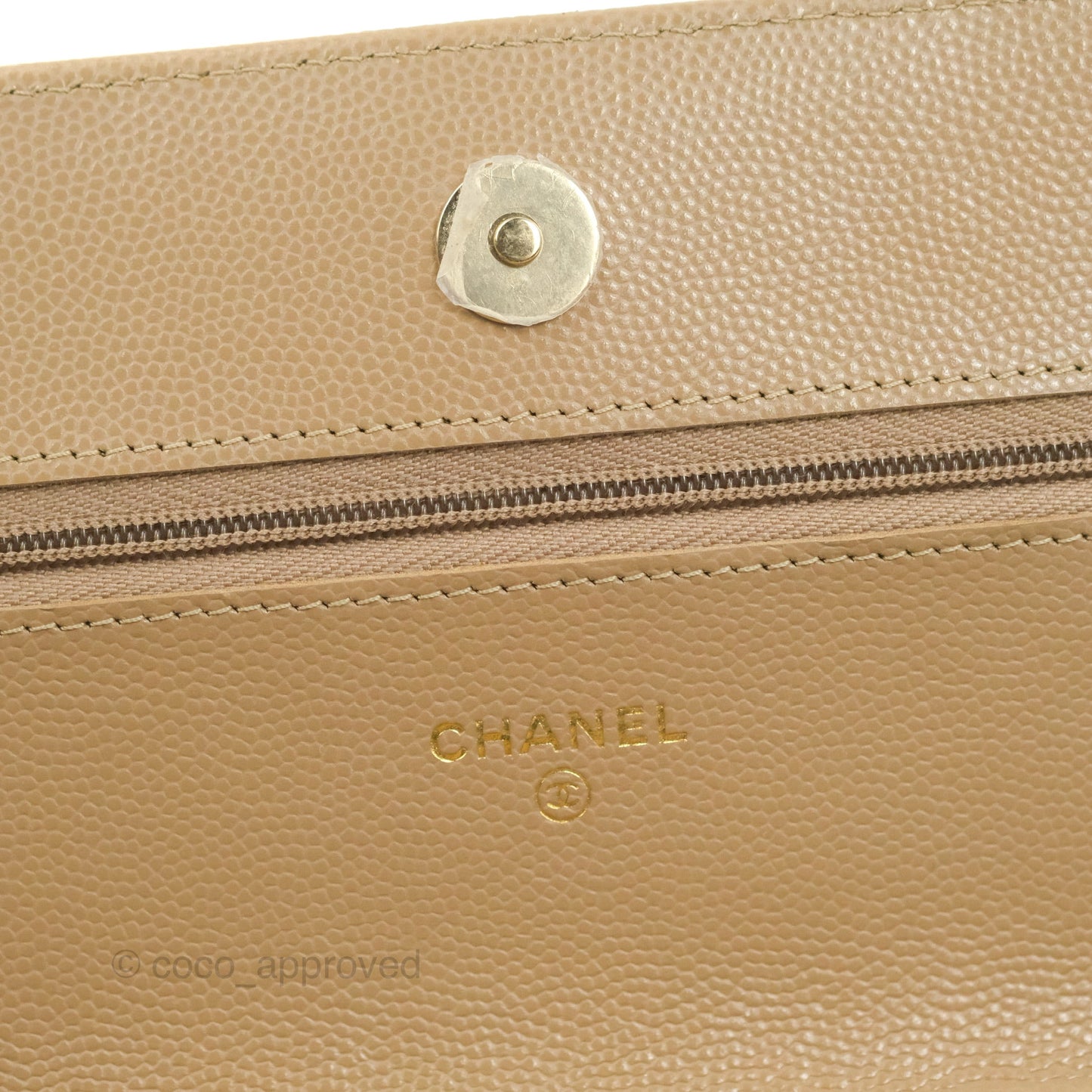 Chanel Quilted Classic Wallet on Chain WOC Dark Beige Caviar Gold Hardware