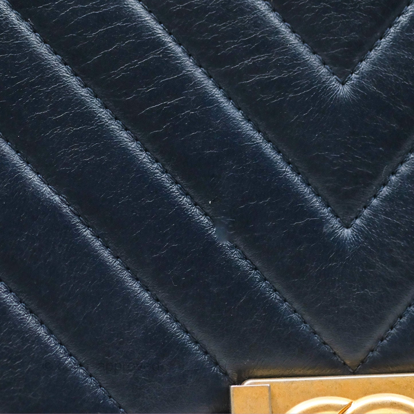 Chanel Medium Boy Chevron Navy Calfskin Aged Gold Hardware