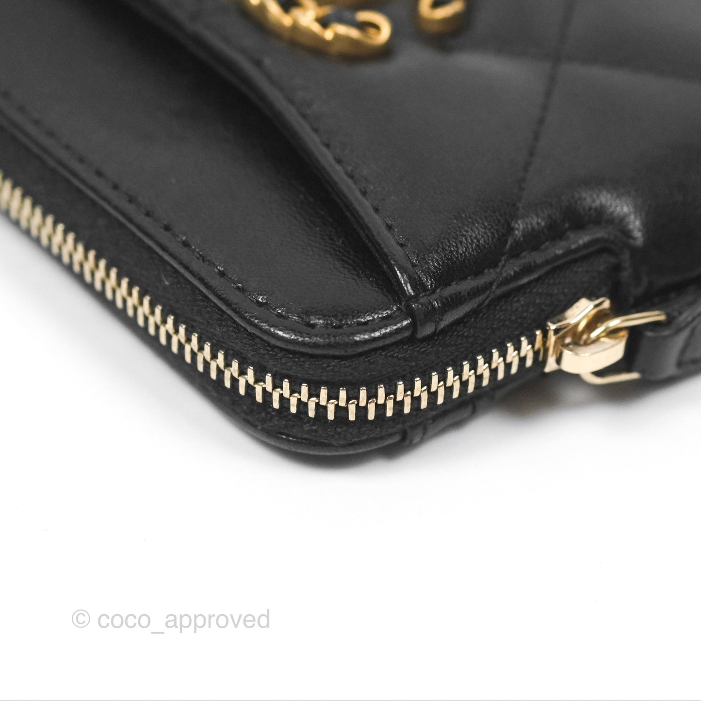 Chanel Quilted Chanel 19 Zip Card Holder Wallet Black Lambskin