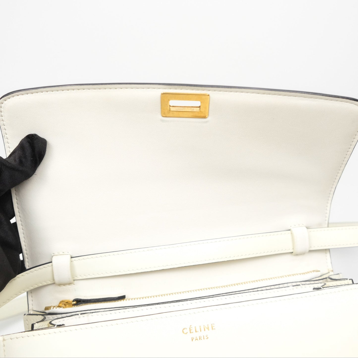 Celine Medium Classic Box Flap White Patent Gold Hardware