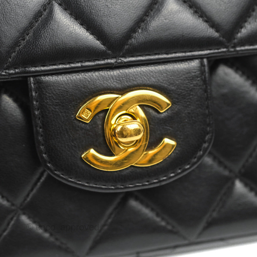 Chanel Vintage Small Flap Bag Black Lambskin 24K Gold Hardware