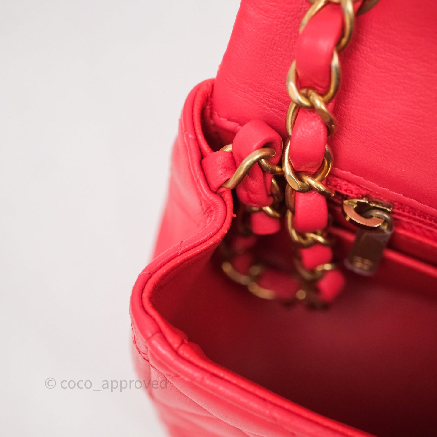 Chanel Mini Square Quilted Red Lambskin Aged Gold Hardware
