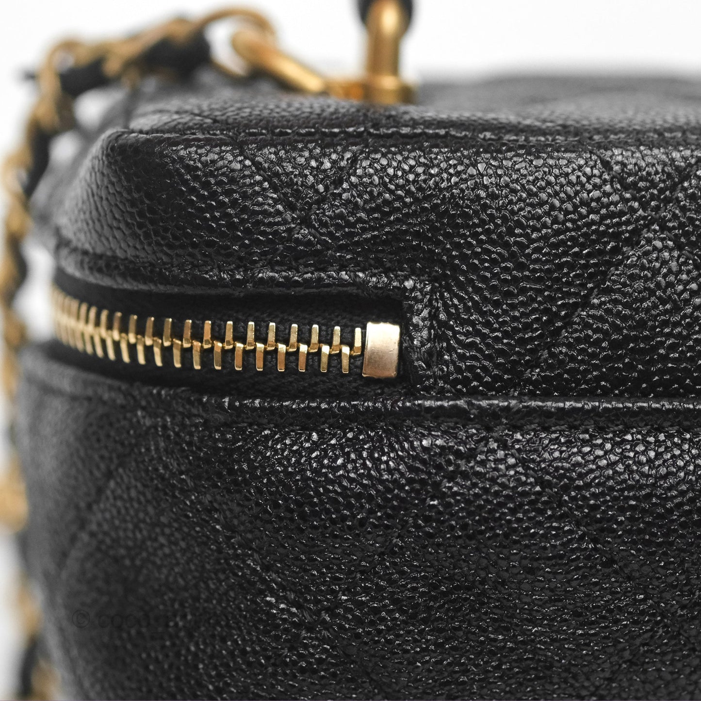 Chanel Quilted Mini Top Handle Vanity With Chain Black Caviar Aged Gold Hardware