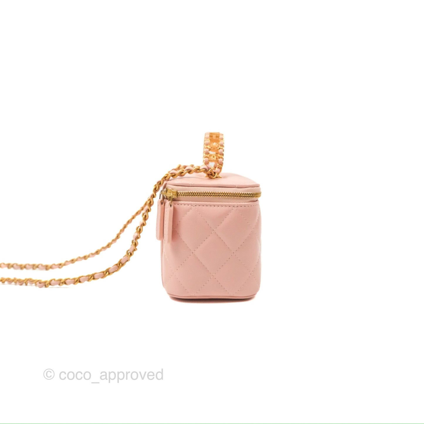 Chanel Vanity Rectangular Top Handle Pink Lambskin Gold Hardware