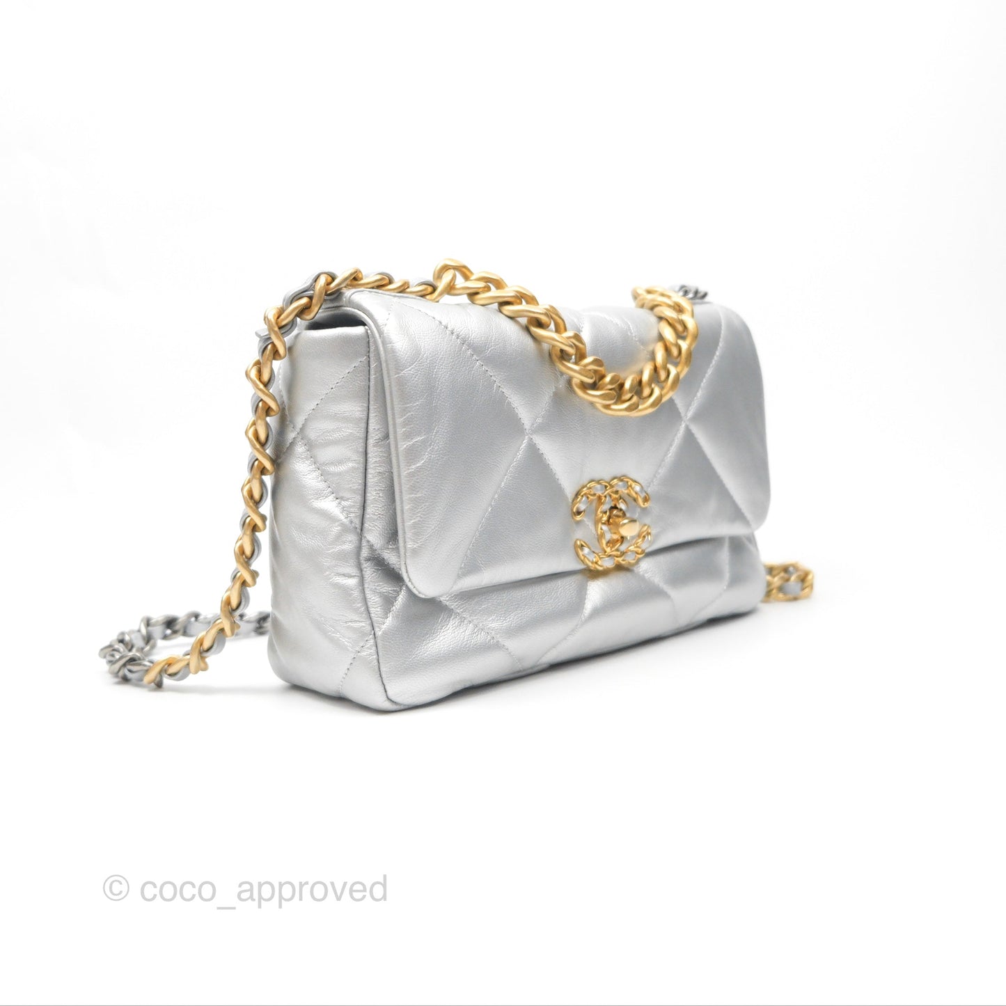 Chanel 19 Small Metallic Silver Goatskin Mixed Hardware