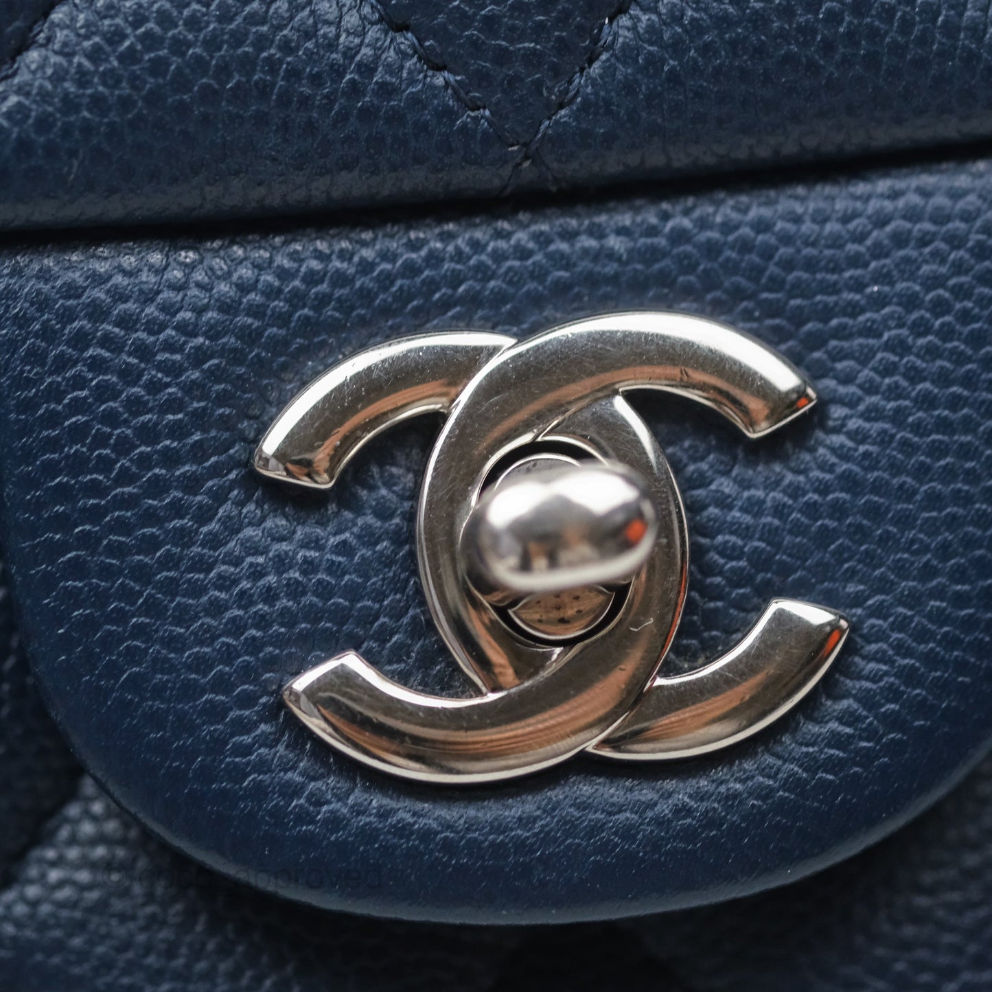 Chanel Mini Square Flap Quilted Navy Caviar Silver Hardware