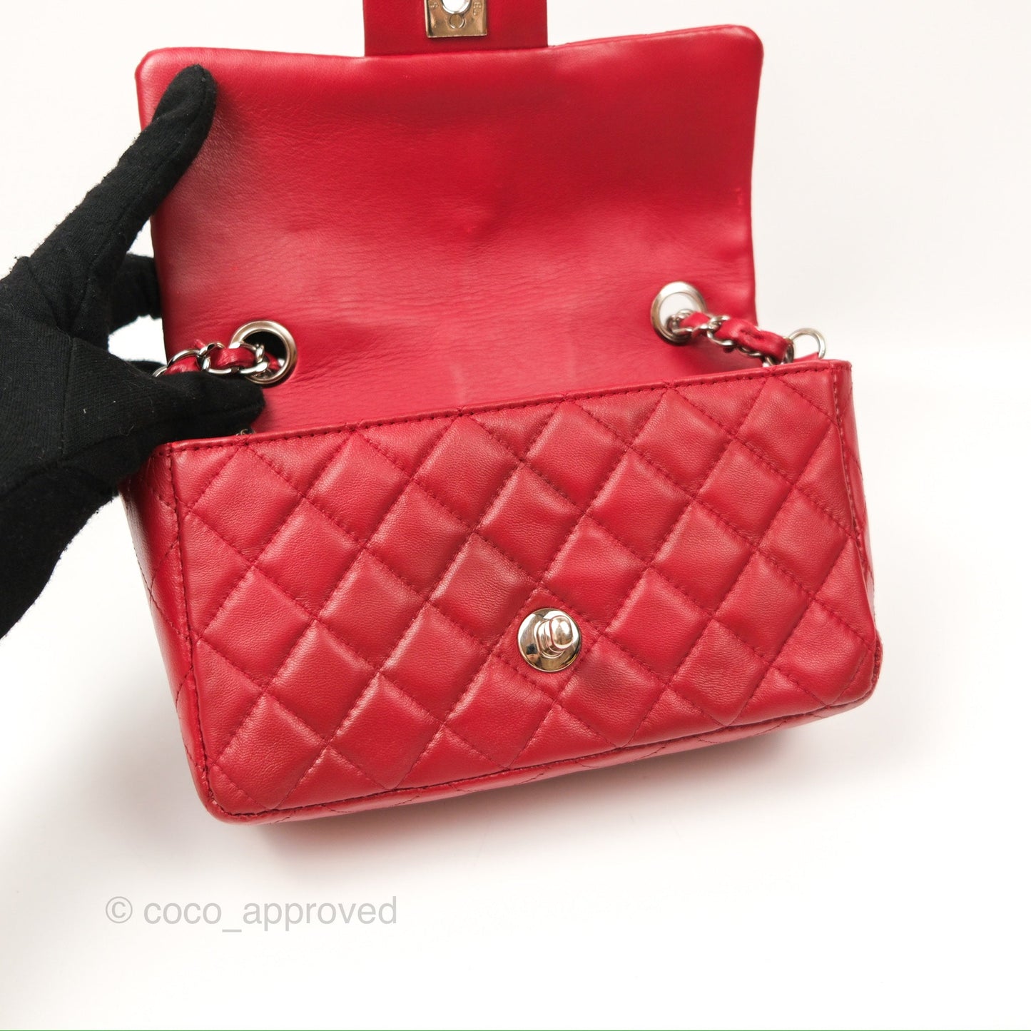 Chanel Quilted Mini Rectangular Flap Red Lambskin Silver Hardware