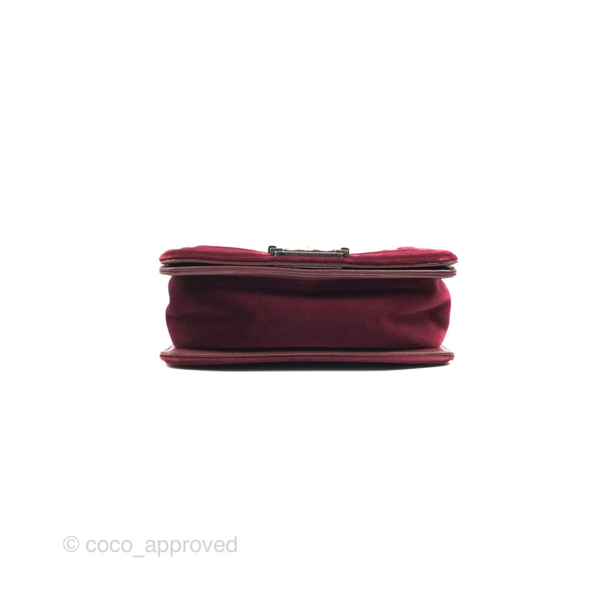 Chanel Small Boy Burgundy Velvet Ruthenium Hardware