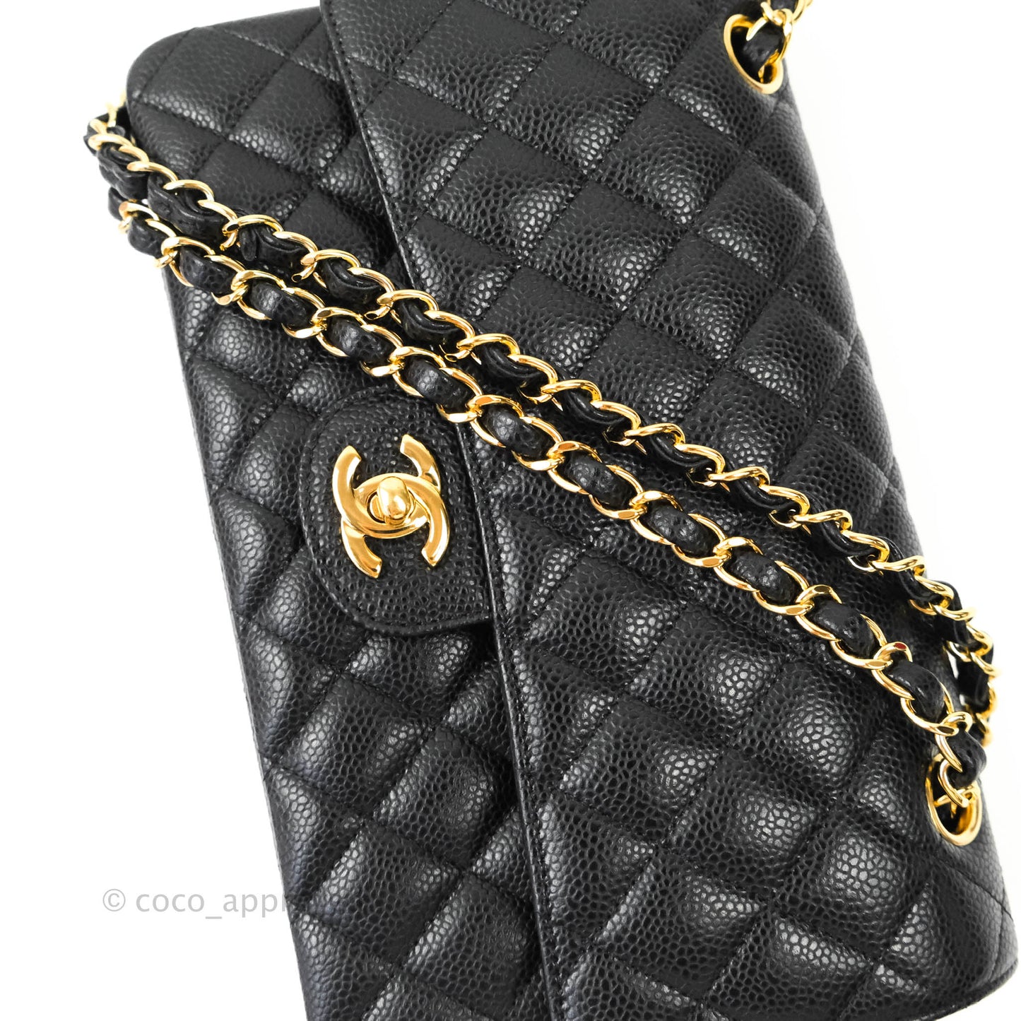 Chanel Quilted M/L Medium Double Flap Black Caviar Gold Hardware