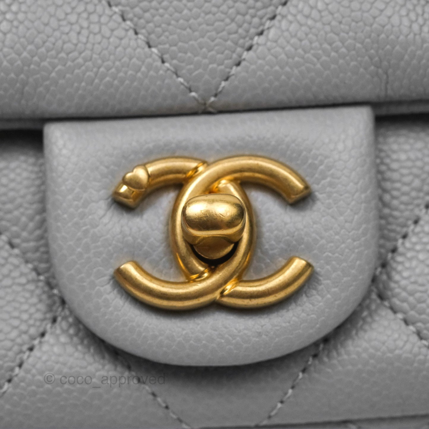 Chanel Mini Flap Bag Heart Adjustable Chain Grey Caviar Aged Gold Hardware