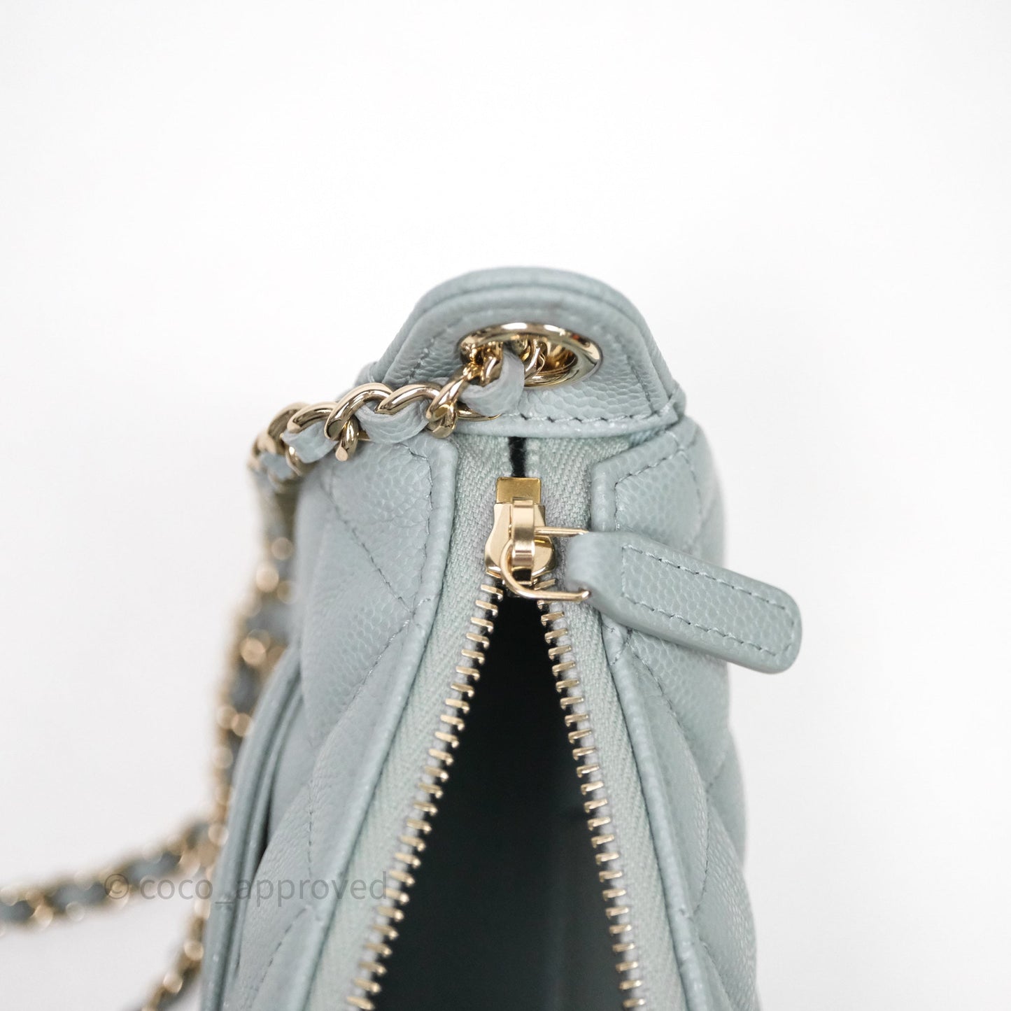 Chanel Clutch on Chain Tiffany Green Caviar Gold Hardware